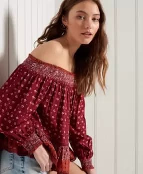 Superdry Womens Ameera Off The Shoulder Top Red / Rust - Size: 10