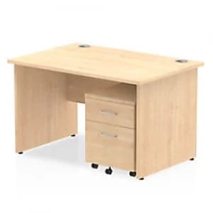 Impulse 1200 Straight Panel End Workstation 500 Two drawer mobile Pedestal Bundle Maple