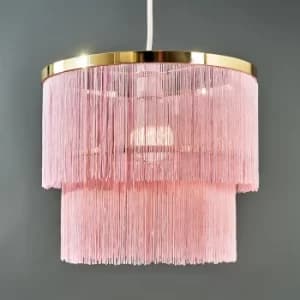 Charleston Polished Brass Pendant Shade with Pink Tassels