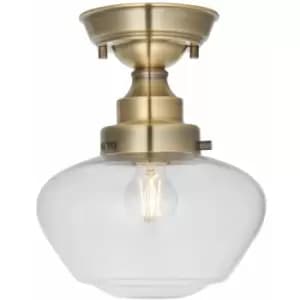 Loops - Antique Brass Semi Flush Ceiling Light Fitting & Clear Glass Shade Low Profile