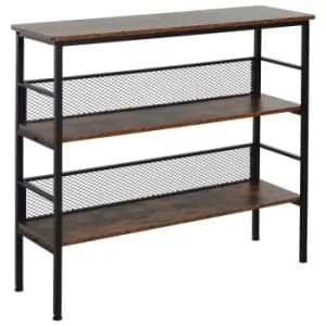 HOMCOM 3-Tier Industrial Style Storage Display Shelf Metal Frame Adjustable Feet Back Panels Smooth Surface Home Office Stylish Black Brown