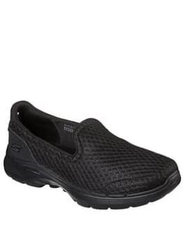Skechers Wide Fit Go Walk 6 Athletic Mesh Slip On Trainers - Black, Size 4, Women