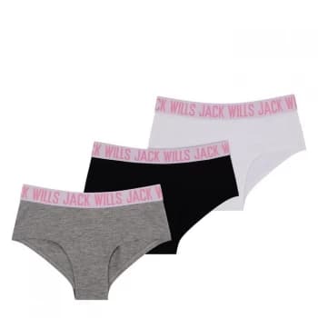 Jack Wills Girls Multipack Bikini Briefs 3 Pack - White/Grey/Blk