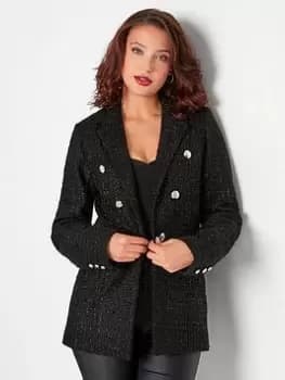 Long Tall Sally Black Sparkle Boucle Blazer, Black, Size 10, Women