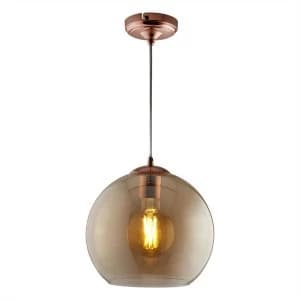 1 Light Pendant Amber Glass Shade, Antique Brass, E27