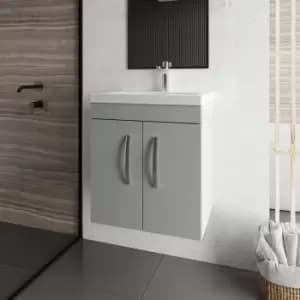 Nuie - Athena Wall Hung 2-Door Vanity Unit with Basin-2 500mm Wide - Gloss Grey Mist