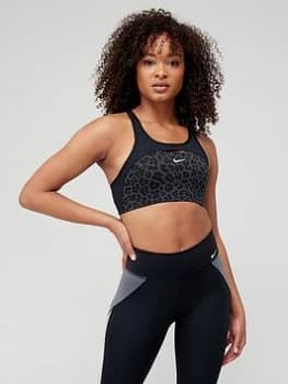 Nike Medium Support Swoosh Leopard Print Bra - Black, Grey Leopard Size M Women