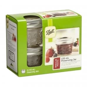 Pack of 4 Ball Mason 135ml Regular Mouth Preserving Jars Clear and Silver