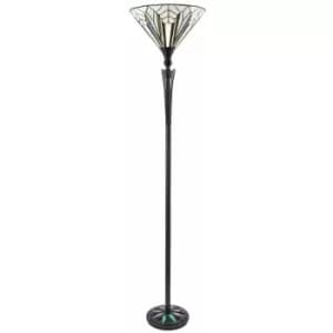 Loops - 1.7m Tiffany Floor Lamp Black Stem & Retro Stained Glass Shade Uplighter i00002