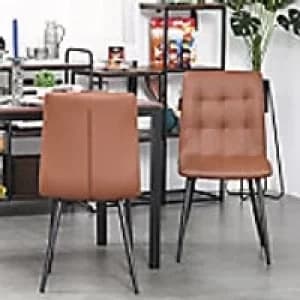 Homcom Nappa Leather Dining Chair with Steel Brown 2 Pieces