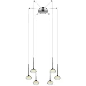 Spring Contemporary LED Cluster Pendant Ceiling 6 Light Chrome, Glass 3000K