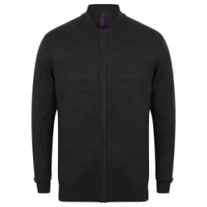 Henbury Unisex Knitted Bomber Jacket (L) (Grey Marl)