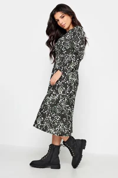 PixieGirl Petite Spot Print Midi Dress Green