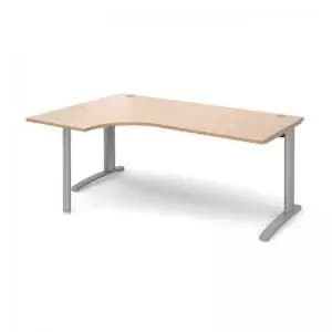 TR10 left hand ergonomic desk 1800mm - silver frame and beech top
