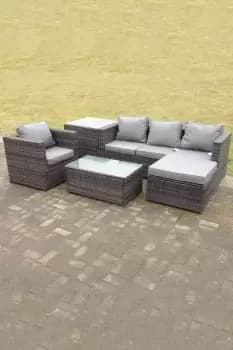 Fimous 4 Seater Outdoor Dark Grey Rattan Lounge Complete Sofa Set with Oblong Coffee Table and Big Footstool