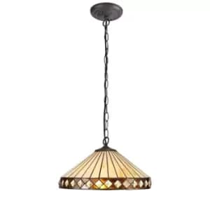 1 Light Downlighter Ceiling Pendant E27 With 40cm Tiffany Shade, Amber, Crystal, Aged Antique Brass - Luminosa Lighting