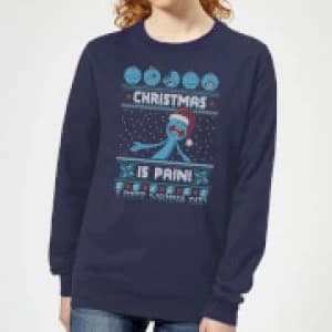 Rick and Morty Mr Meeseeks Pain Womens Christmas Sweatshirt - Navy - L