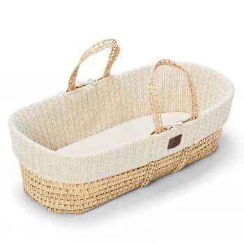 The Little Green Sheep Natural Knitted Moses Basket & Mattress - Linen