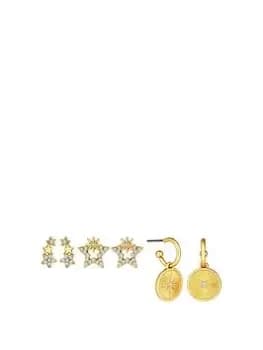 Mood Recycled Two Tone Textured Medallion Huggie Hoop Earrings - Pack Of 3