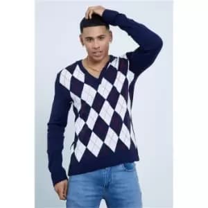 I Saw It First Argyle Check Knitted Jumper - Blue