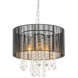 Italux Essence - Hanging Pendant Black 3 Light with Material Shade, E14