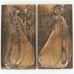 Pair of Mackintosh Style Cold Cast Bronze Wall Plaques 24.5cm