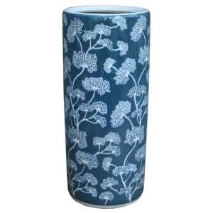 Ceramic Embossed Umbrella Stand, Blue/White Floral Design