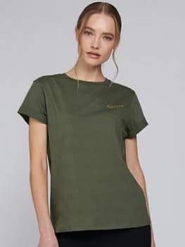 Barbour International Chequer Embroidered Script Logo Tee - Green, Size 12, Women