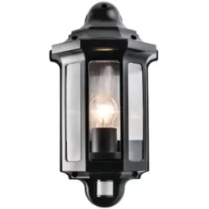 IP44 Outdoor Wall Light Satin Black PIR Half Lantern Traditional Porch