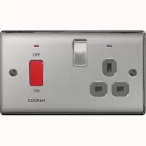 BG Nexus Metal Brushed Steel Double Cooker Switch / Socket Grey Insert 45A - NBS70G