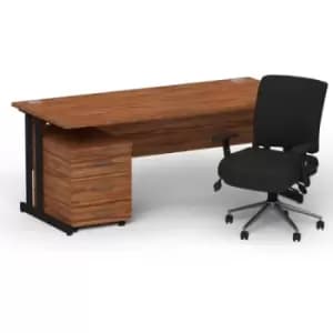 Impulse 1800 x 800 Black Cant Office Desk Walnut + 3 Dr Mobile Ped & Chiro Med Back Black W/Arms