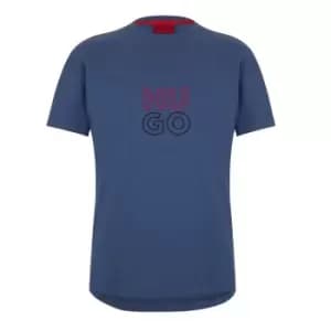 Hugo Embroidered Stacked Logo T-Shirt - Blue