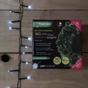 160 LED 4m Premier Christmas Battery Operated Wreath Lights with Timer in Cool White