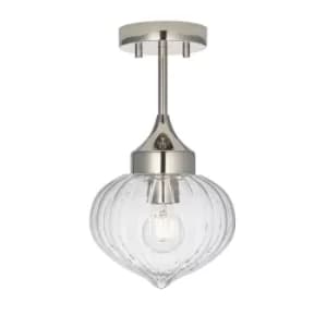 Addington Classic Semi Flush Ceiling Pendant Light Polished Nickel, Clear Ribbed Glass Shade