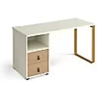 Rectangular Sleigh Frame Desk White Wood/Metal Sleigh Legs Brass Cairo 1400 x 600 x 730mm 2 Drawer Pedestal