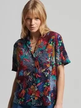 Superdry Vintage Resort Shirt - Mixed Print Navy, Blue, Size 12, Women