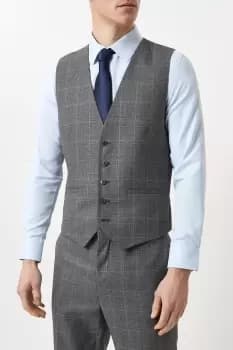 Mens Grey Blue Highlight Check Waistcoat