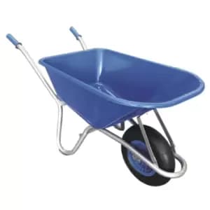 100L Wheelbarrow with Steel Frame & Blue Plastic Pan - Pneumatic Tyre