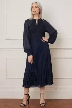 Lace Insert Pleated Midi Dress