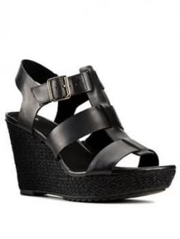 Clarks Maritsa95 Glad Leather Platform Wedge Sandal - Black