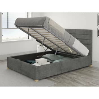 Kelly Ottoman Upholstered Bed, Kimiyo Linen, Granite - Ottoman Bed Size Double (135x190)