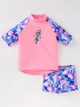 Speedo Infant Girls Sun Protection Top and Short Set - Pink/Blue, Pink/Blue, Size 1 Year, Women