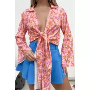 I Saw It First Pink Sheer Wrap Front Shirt - Pink