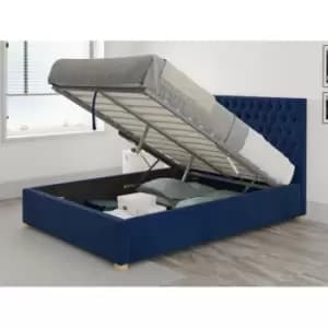 Monroe Ottoman Upholstered Bed, Plush Velvet, Navy - Ottoman Bed Size Double (135x190)
