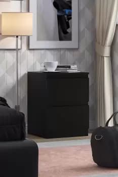 2 Drawer Matt Black Bedside Chest - Stora