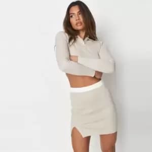 Missguided Side Split Mini Skirt - Neutral