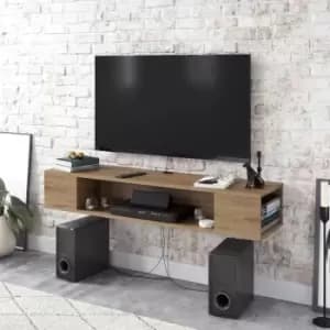 Decorotika Peti 135cm Wide Floating Wall Mounted TV Stand, TV Unit, TV Cabinet Storage With Open Shelves - Oud Oak