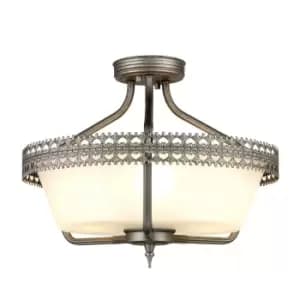 3 Bulb Semi Flush Light Grey Hand Painted White Glass Shade LED E27 60W