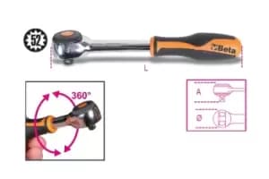 Beta Tools 920/58 1/2" Sq Drive Reversible 52 Teeth Rotating Handle Ratchet