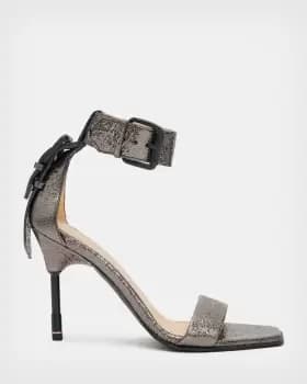 AllSaints Noir Leather Shimmer Sandals